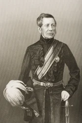 ジョンフォックスバーゴイン卿（1782-1871）は、DJパウンドが「著名な人物の応接室、第2巻」の写真から1860年にロンドンで出版したものを彫刻したものです。