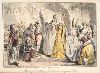 The Comic History of Englandのパブ、アンジューのマーガレットとヘンリー6世の結婚。 1864（手描きのエッチング）