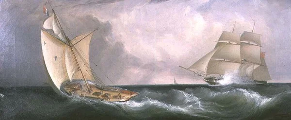 フランスのカッターとイギリスのフリゲート艦のすれ違い