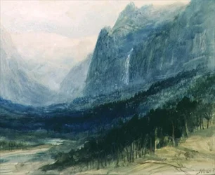 カリフォルニア州ヨセミテ渓谷（水彩・ガッシュ）