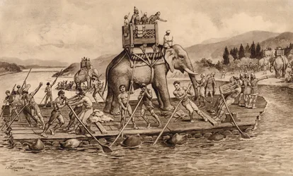 ローヌ川を渡るハンニバル（リトグラフ）