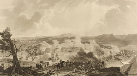 1816年11月5日に行われたカーキーの戦いで、4785人のイギリス軍がマフラッタ軍を撃退した記念すべき日（アクアチント、カラー