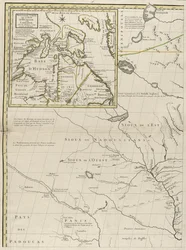 1756年のアメリカのイギリス領とフランス領の地図（紙にアウトラインの色を刻印）