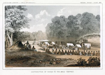 Gros Ventres、パブへの商品の配布。 1860