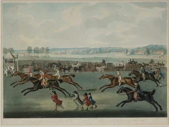 J.W.Edy（1780-1820年頃）作、1792年に出版された「アスコット-オートランド・スイープステークス」（アクアチント）。