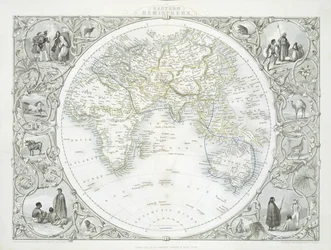 東半球、ジョン・タリス・アンド・カンパニーがニューヨークとロンドンで刊行した世界地図シリーズより、1850年代