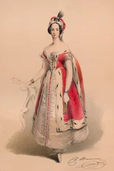 1842年、1843年5月12日、ビクトリア女王バルコスチュームの衣装を着たゲスト。