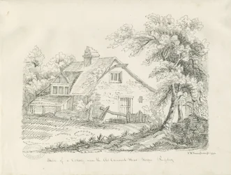 Rugeley - Old Cannock Wood Forgesの近くのコテージ：ペンとインクのドローイング