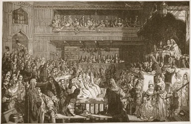 1688年の7人の司教の無罪判決、HBM Spence-Jonesによる「イングランドの教会：人々の歴史」からの挿絵。 1910年頃（セピア写真）