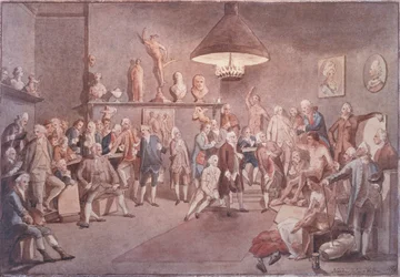 ヨハン・ゾファニー（1733-1810）の絵を模写したロンドンのロイヤル・アカデミーのアカデミアンたち。
