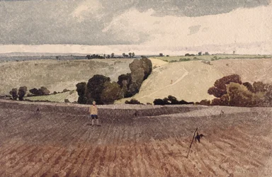 耕された畑、c.1808（紙に鉛筆と水彩）