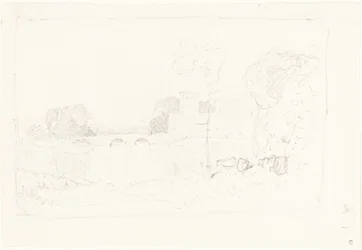 橋と城のある風景スケッチ