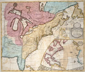 アメリカとカナダの地図、「世界のすべての帝国、王国、その他の領土の地理的および歴史的説明を含む新しい一般アトラス...」