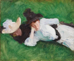 芝生の上の2人の女の子、1889