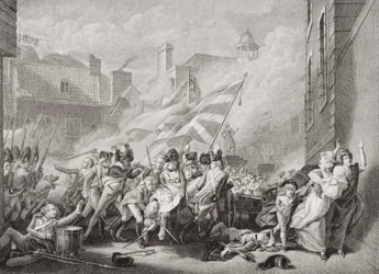 1781年1月8日、「英語とスコットランドの歴史の図解」第2巻から、ジャージをフランスから奪還したセントヘリエでのペイソン少佐の死
