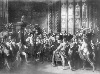 チャールズ1世（1600〜49年）、国会議員5人を逮捕しようとする、ウォルターローランズ発行、1888年