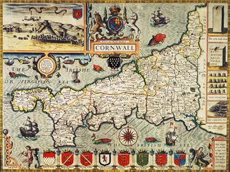 『大ブリテン帝国の劇場』所収のコーンウォール地図、ジョージ・ハンブルによりロンドンで刊行、1627年版
