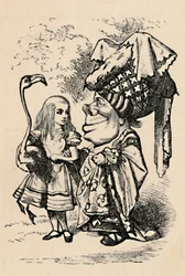 コウノトリを運んで、公爵夫人と話しているアリス、1889年
