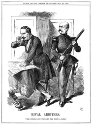 1852年から1870年にかけてフランス皇帝ナポレオン3世（1808-1873）とプロイセン首相オットー・フォン・ビスマルク（1808-1783）がヨーロッパを切り開いていく。両者の思惑が交錯し、1870年から1871年にかけて普仏戦争が勃発した。ジョン・テニエルの漫画（18年7月28日付『パンチ』ロンドン版より