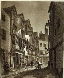 "View of the Southern Extremity of Thieving Lane (of late years called Bow Street)..." 1807年に描かれたもので、W.M.Fellowsによって彫られたものです。1807年(彫刻)