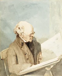 大英博物館の印刷室にいるヘイマンの弟子であるテイラー氏、1820年頃（トイレ、紙にペンとインク）