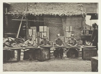 広東での茶摘み（1868年頃）。