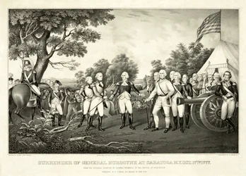 1777年10月17日、ニューヨーク州サラトガでのブルゴイン将軍の降伏、pub.N. Currier