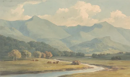 Carnedd Llewelyn と Carnedd David、カーナーヴォンシャー、オグウェン川の向こうに見える