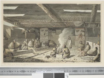F.24ヌートカ湾の家の中、c.1773-84（水彩）