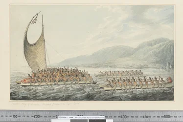 F.35 クック船長に贈り物をするオワイヒー族の王、テレオブー（1773-84年頃）（水彩画