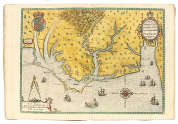 1585年、1590年にウォルターローリー卿の遠征隊が到着したことを示すバージニア州の地図