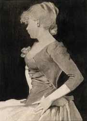 少女のシルエット」ジョン・ホワイト・アレキサンダー作、木炭