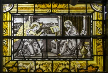オックスフォード、トリニティカレッジ、ジェームズパウエル＆サンズ、ジョンウィリアムブラウン（1842-1928）、受胎告知、1885年