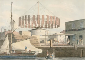 1830年、ニューヨークのキングストリートにある円形工場。