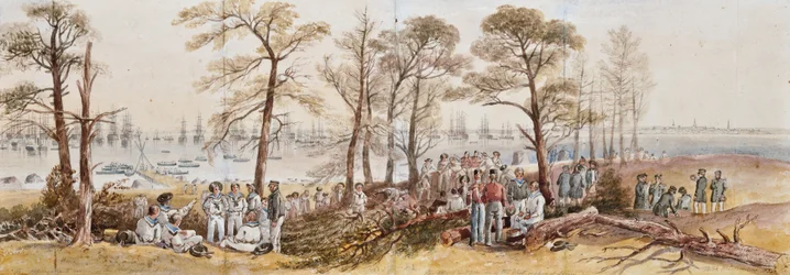 ナルゲンの海岸の艦隊の将校と船員、1855