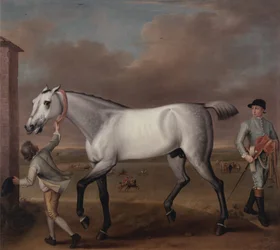 ハミルトン公爵の灰色の競走馬「ビクトリアス」、ニューマーケットにて