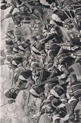 アルマの戦い、1854年9月20日：第93ハイランダーズの前進、1915年の陸と海でのイギリスの戦いのイラスト
