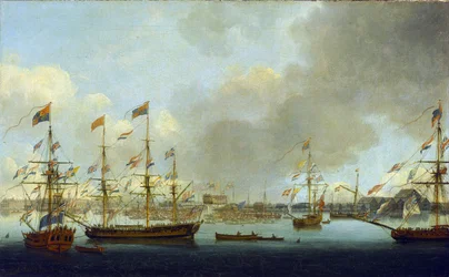1778年、イギリスのデプトフォードで進水したHMS「アレキサンダー」。ナイル海戦（または1798年のアブー・キールの戦い）で活躍した74門の軍艦である。
