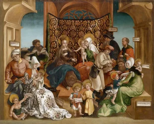聖なる親（マリアの家族全員）」-「聖なる親族」-若き日のヨルグ（ヨルグ）・ブリュ（1510-1547）の絵画-木に油彩-106x132,5-個人蔵