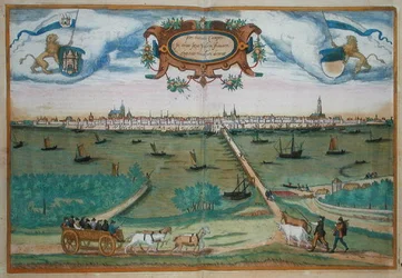 ゲオルク・ブラウン（1541-1622）とフランツ・ホーゲンブルク（1535-90）による「Civitates Orbis Terrarum」よりカンペン、1572年頃（彩色済み彫刻）