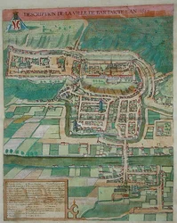 ゲオルク・ブラウン(1541-1622)とフランズ・ホーゲンベルグによる「Civitates Orbis Terrarum」からのバルの地図、1572年頃（カラーエングレーヴィング
