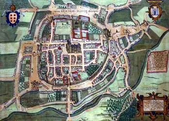 Georg Braun（1541-1622）とFrans Hogenberg（1535-90）による「Civitates Orbis Terrarum」からのブラク島の地図、1572年頃（彩色済み彫刻