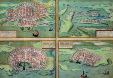 Braun（1541-1622）とFranz Hogenbergh（1535-90）、1572年作の「World」からのカレー、マルタ、ロードス、ファマグスタの地図