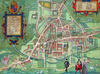 ゲオルク・ブラウン（1541-1622）とフランス・ホーヘンベルフ（1535-90）による「都市世界誌」所収のケンブリッジ地図、1572年頃