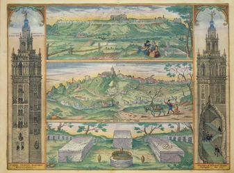 Braun（1541-1622）およびFranz Hogenbergh（1535-90）、1565による「世界」からのセビリアの地図