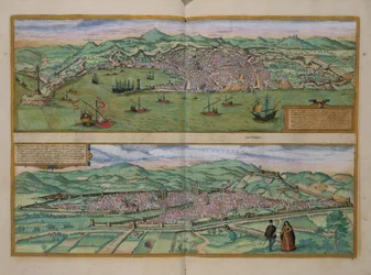 ジェノヴァとフィレンツェの地図、Georg Braun（1541-1622）とFrans Hogenberg（1535-90）による「Civitates Orbis Terrarum」、1572年頃