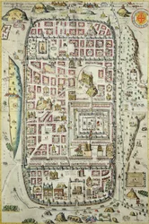 エルサレムとその周辺地域の地図。GeorgBraun（1541-1622）とFrans Hogenberg（1535-90）c.1572-1617（138905-96を参照）の「Civitates Orbis Terrarum」に基づいています。