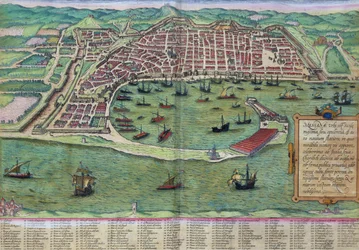 メッシーナの地図、ブラウン（1541-1622）とフランツ・ホーゲンバーグ（1535-90）による「世界」、1572年頃