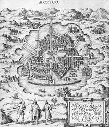 メキシコの地図、Braun（1541-1622）とFranz Hogenbergh（1535-90）による「世界」のイラストc.1572