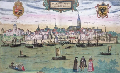 ブラウン（1541-1622）とフランスホーゲンベルク（1535-90）による「世界」からのナイメーヘンの地図、1572年頃